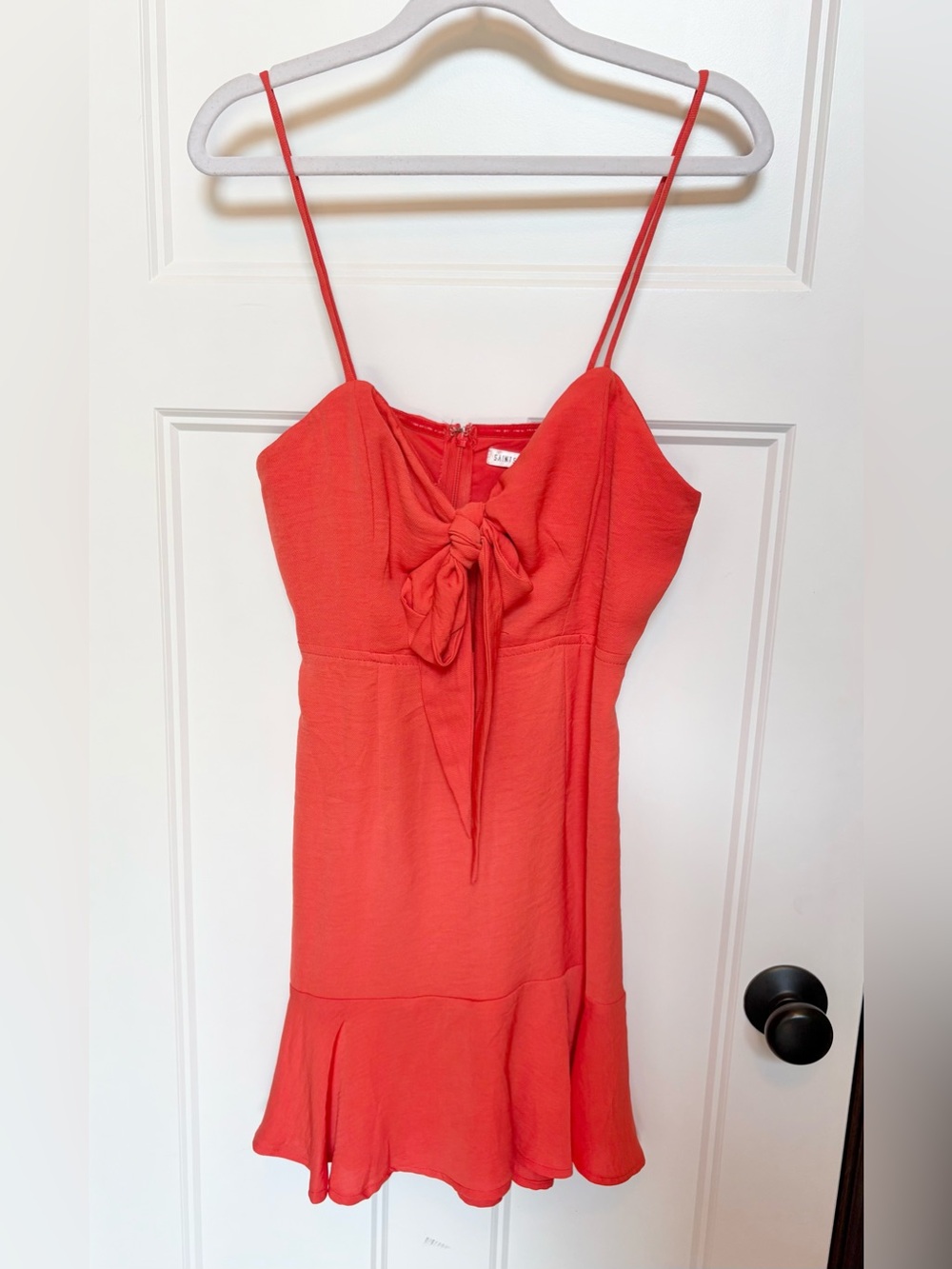 Red Tie-Front Mini Dress with Spaghetti Straps
